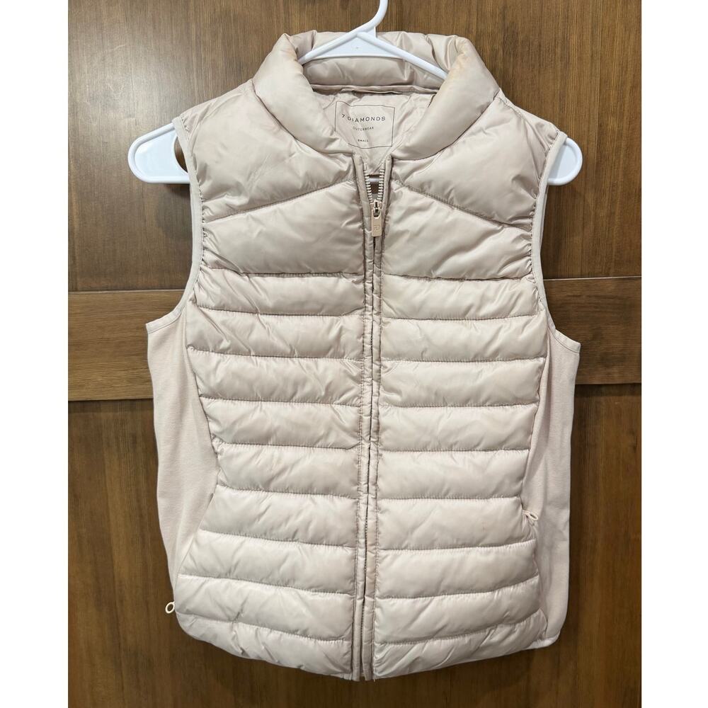 7‎ Diamonds Women's Small Andes Puffer Vest Beige Pearl Full Zip Lightweight